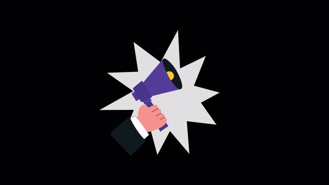 Hand Holding Megaphone with Starburst. Social Media Promotion Concept Animation Video - Transparent