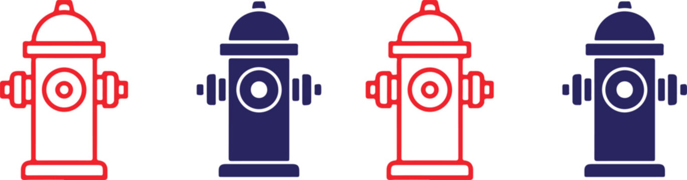 Vector graphics of fire hydrants in red and blue