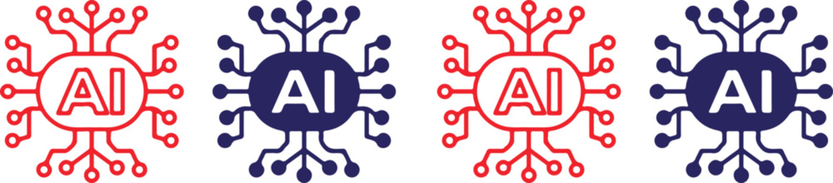 Four ai circuit board logos in red and blue