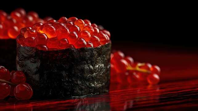 Vibrant Sushi with Red Caviar Details
