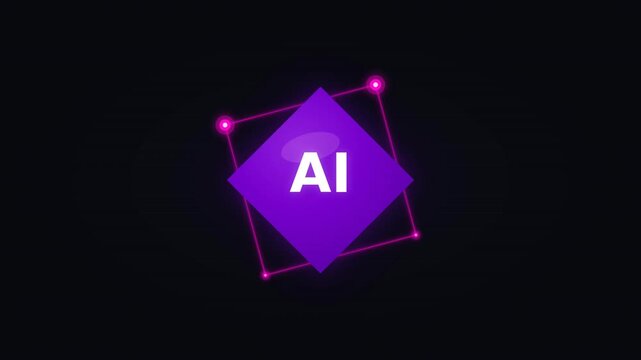 A modern, abstract depiction of AI using geometric shapes and vibrant colors against a dark background