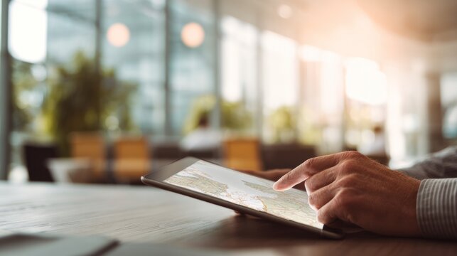 Man using tablet with data display