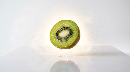 Refreshing Kiwi Fruit Slice in Mid-Air for Healthy Lifestyle & Food Marketing Campaigns