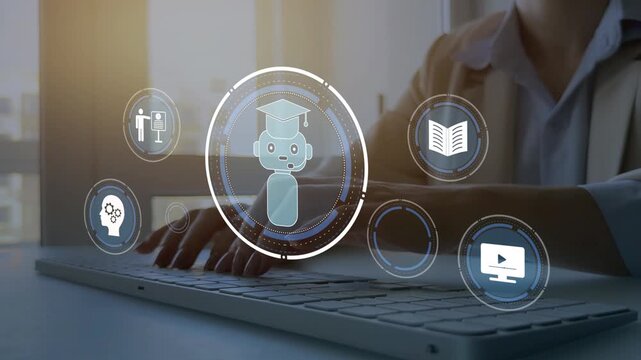 AI-powered education and online learning concept,smart digital tools, personalized training,adaptive systems enhance knowledge,improve skills and support modern,technology-driven learning experiences.