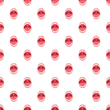 Human mouths with inflamed tonsils in a seamless repeating medical illustration pattern