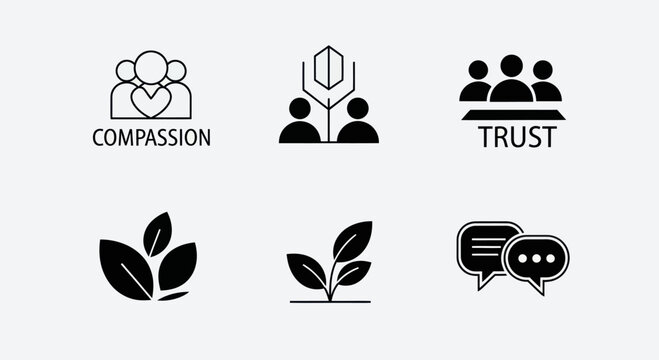 Vector Icons: Compassion, Trust, Growth, Communication, Teamwork, Values