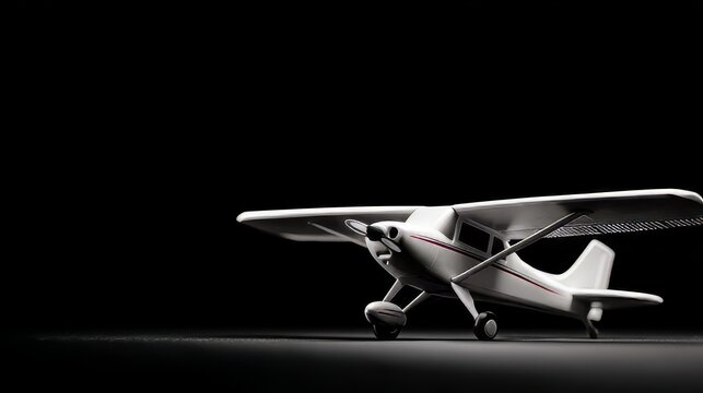 White model airplane isolated on a black background with copy space.
