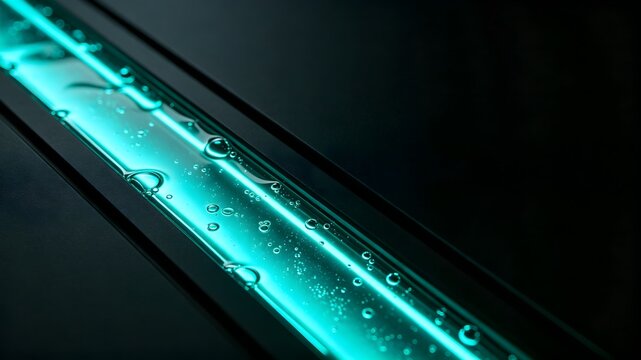 Minimalist laboratory technology background with glowing fluidic traces