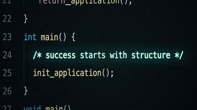 Programming code computer screen software development coding text editor syntax comment main function application initialization technology digital computer code snippet developer program script
