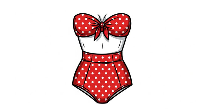 Retro Red Polka Dot Bikini Swimsuit Fashion Illustration.