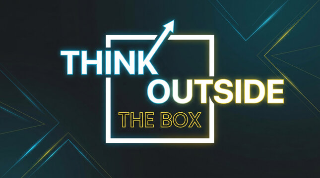 "Think Outside the Box" Text Innovation Concept on Dak Background with Neon Yelow Frame Border