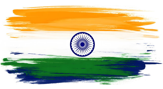 Indian flag with brush stroke texture and Ashoka Chakra tricolor saffron