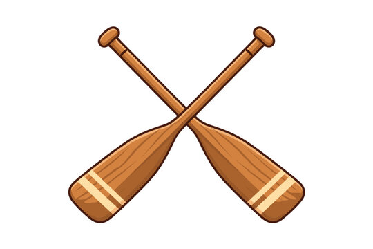 Two Crossed Wooden Boat Oars Illustration, Pair of Brown Timber Paddles for Rowing, Canoeing, and Kayaking, Nautical Summer Camp and Outdoor Water Sports Adventure Vector Icon Isolated on White