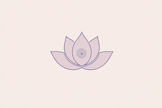 A minimalist logo featuring a simplified lotus flower At the center of the lotus, a subtle spiral or concentric circle represents breath and inner stillness.
