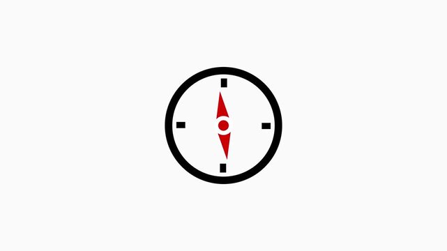 Black icon animation of compass, HD video with transparent background, seamless loop 4K video representing hiking gear.