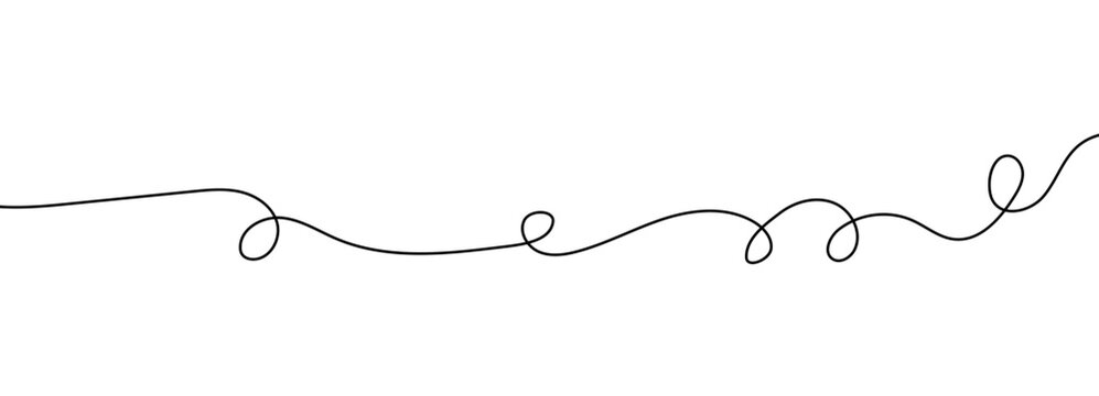 Thin squiggle cable line abstract wavy curve drawing with curvy long hand set elements for organic decoration. Black and white continuous vector design of a doodle border, flow banner, simple.