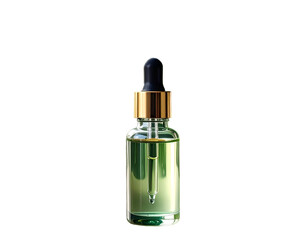 Naklejka premium Clear glass dropper bottle with golden cap and green liquid