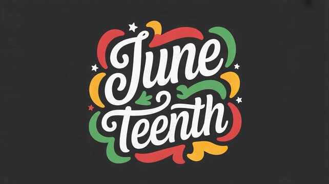 A colorful Juneteenth logo with white text on a black background