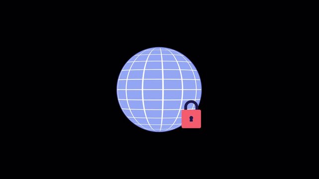 Animated Globe with Padlock. Internet Security, Global Data Protection Concept Video - Transparent