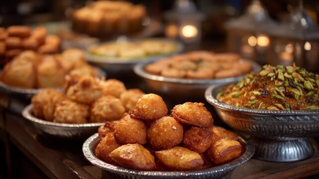 Traditional Indian sweets arranged in vintage bowls