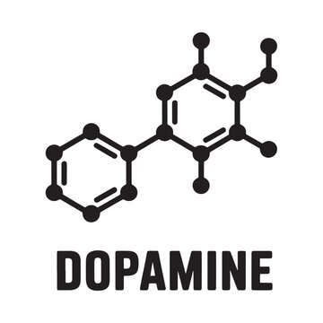 Illustration of the dopamine molecule with its chemical structure and label