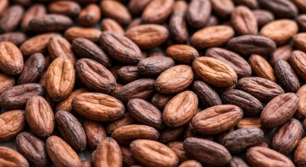 Obraz premium Close-up of roasted cocoa beans, showcasing texture and detail (1)