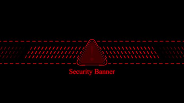 Red digital security banner alert with warning triangle and animated data lines for cybersecurity interface