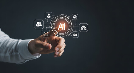 Fototapeta premium Innovative AI concept with digital connection of different services and data flow for business growth strategy and decision making