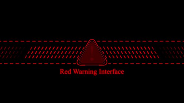 Red warning interface animation with pulsing hazard triangle and digital data lines for cybersecurity and system alerts