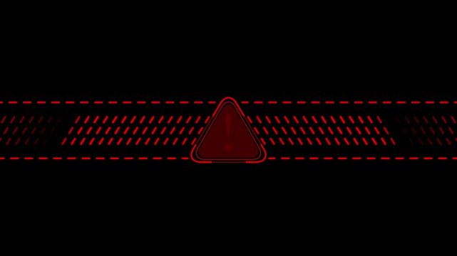 Red digital warning sign with pulsing geometric lines, futuristic cyber security alert animation on black background