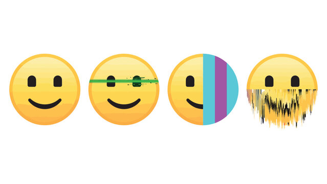 Glitch Art Smiley Face Emoji Sequence Vector Evolution Concept Illustration
