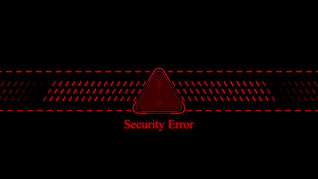 Digital security error warning sign with red pulsing alert and glitch hud interface for cyber attack notification