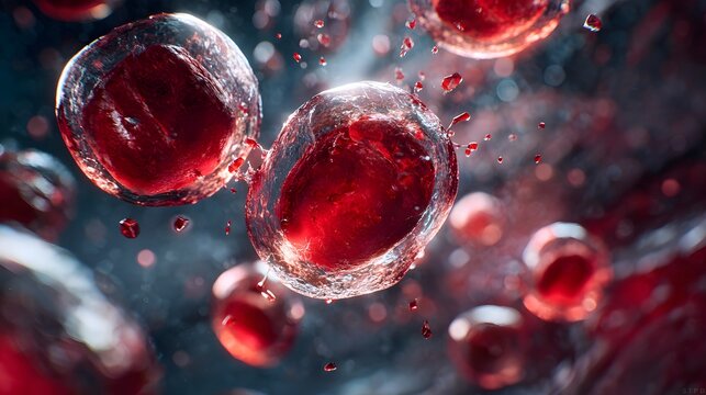 Medical nanobots repairing red blood cells microscopic 3d render
