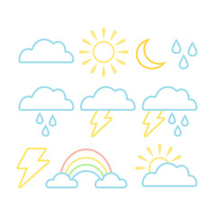 Obraz premium Soft Colored Outline Weather Vector Icon Set Collection