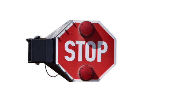 the stop sign of a school bus isolated on transparent background