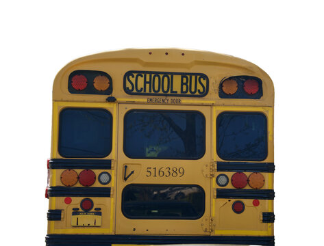 back of a yellow school bus isolated on transparent background 