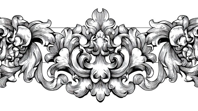 Elegant floral ornament design in grayscale against a white background