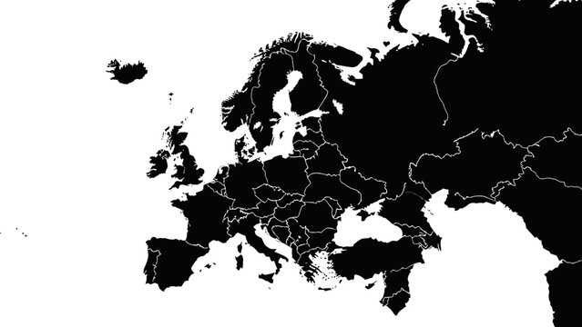 map of europe with country borders on white background