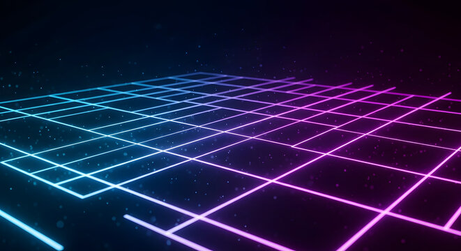 Neon grid landscape a retro futuristic digital world