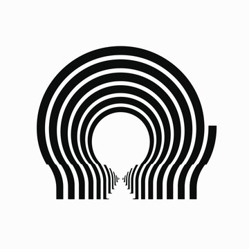 Abstract Geometric Art: Repeating Black Arches Creating an Infinite Tunnel or Portal Illusion on White Background