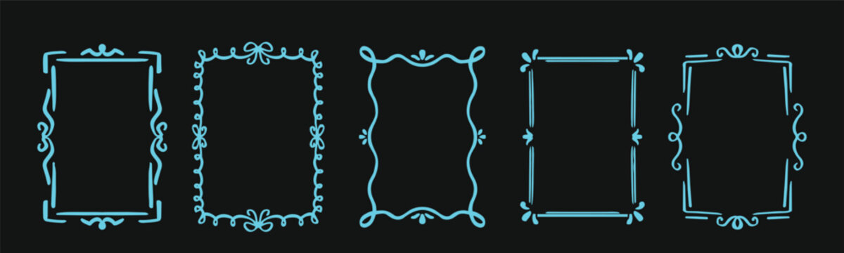 Decorative frame set ornate border rectangle collection. Includes vintage corner scallop wavy bracket rounded dotted dashed double line frames for invitations posters certificates and social media lay