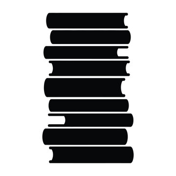 A stack of books is depicted in a stark black presentation forming a dramatic silhouette
