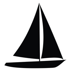 Fototapeta premium A simple black sailboat with a prominent triangular sail glides across calm waters silhouette