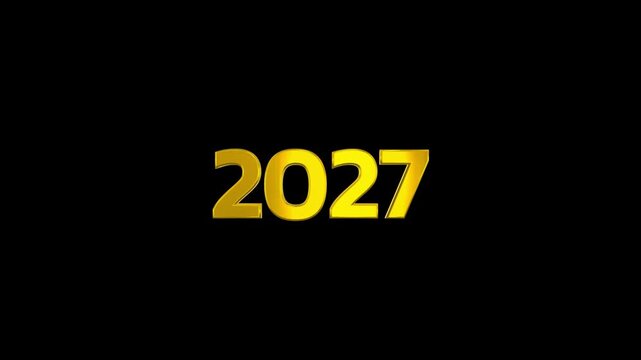 Golden 3D Year 2027 Celebration Text on Black Background