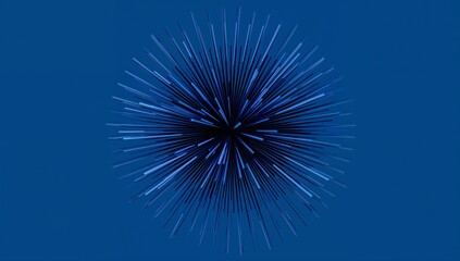 Naklejka premium Abstract digital art featuring a spiky radial burst of blue lines against a dark background