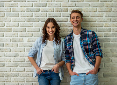 Smiling couple posing together.