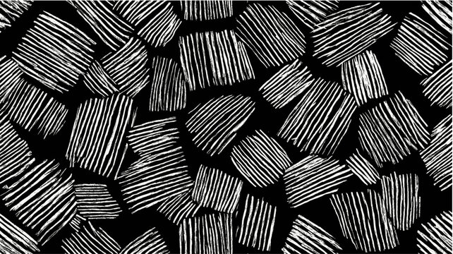 Organic strokes forming an expressive monochrome seamless texture. Abstract black and white hand drawn pattern