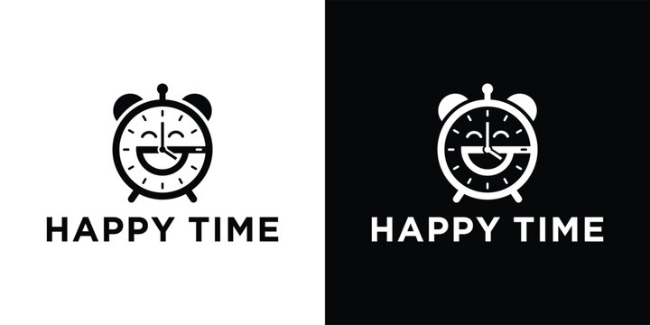 Happy Time Logo Smiling Alarm Clock with Positive Vibes.