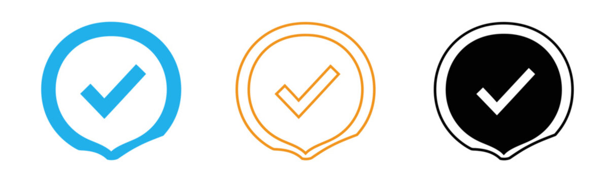 Two checkmark icons blue and orange representing verification and approval