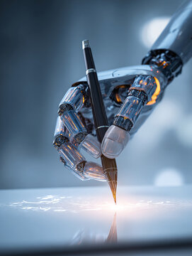 robotic hand keeps a digital pencil over the screen